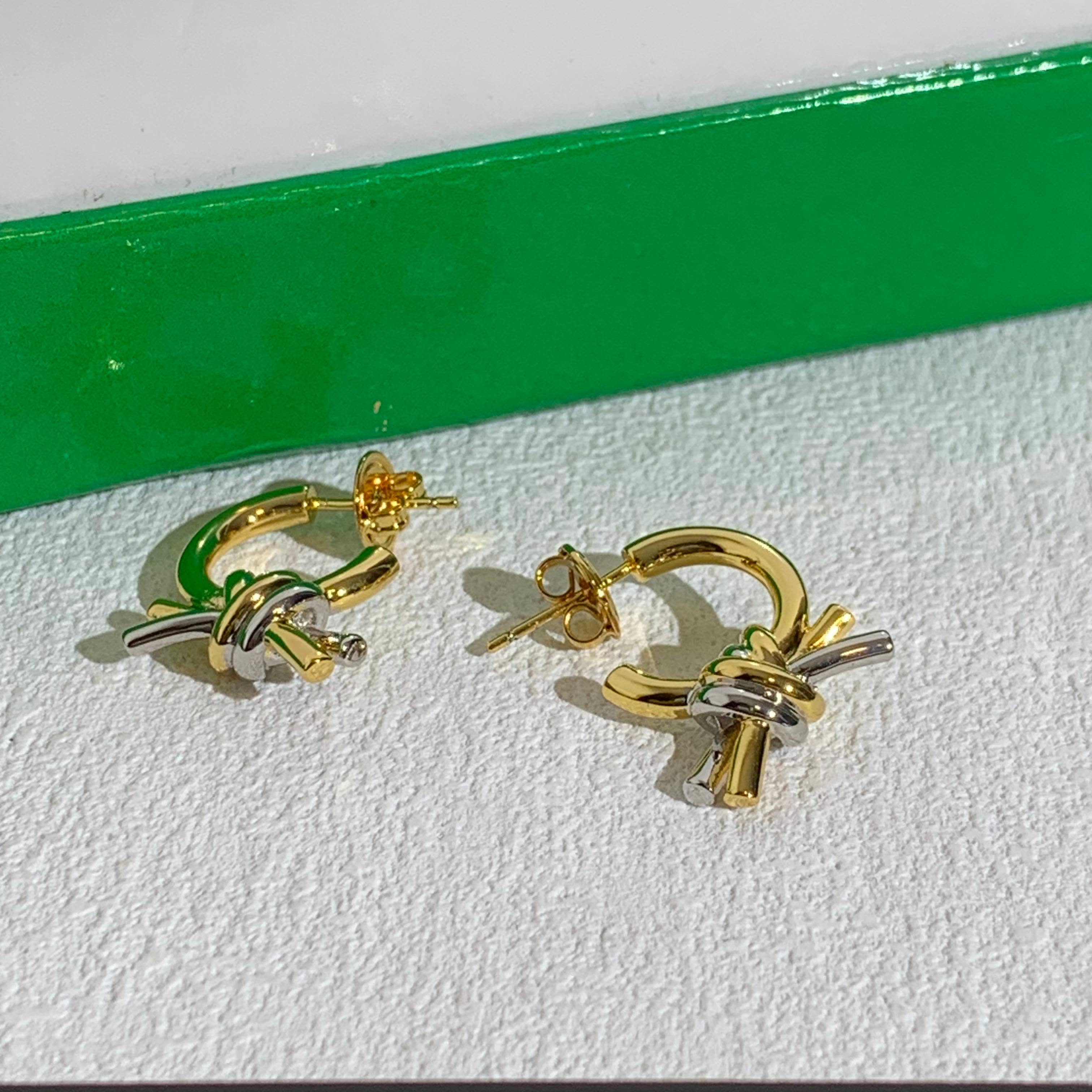 Bottega Veneta Gold Hoop Earrings with Crystal Accents